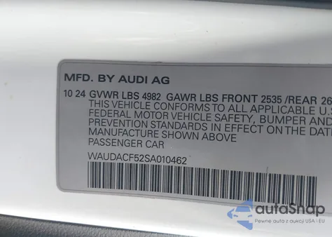 2025 Audi A5 Sportback Premium 45 Tfsi S Line Quattro S Tronic from USA, damaged, VIN WAUDACF52SA010462